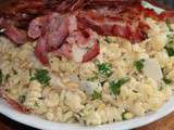 Fusilli a la creme d'herbes et au lard croustillant