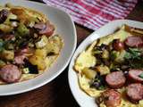 Omelettes saucisse, pomme de terre et poireau