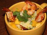 Risotto aux gambas, mangue et avocats