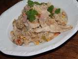 Riz au poulet, jambon blanc et cacahuetes