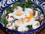 Salade de cresson de mereville, chevre sainte-maure, lardons et noix