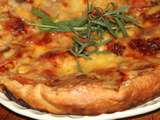 Tarte aux tomates, comte, thon et moutarde verte