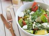 Tomates mozzarella, vinaigrette au pesto