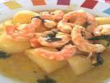 Crevettes sur son lit de pommes de terre