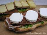 Tartine pesto, fromage et jambon de pays