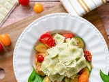 Poêlée de courgettes, tomates cerises, chorizo er ravioles au Comté