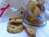 Cookies pralines roses,chocolat blanc et pistaches