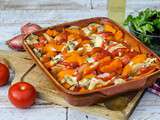 Gratin de patates douces, potimarron, tomates au bleu d'Auvergne