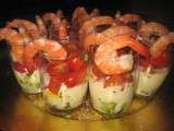 Verrine crevettes et crudités, sauce légère au fromage blanc