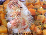 Blancs de poulet farcis comté/poitrine fumée et dés de butternut