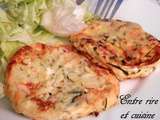 Galettes de courgettes fromage blanc, feta, basilic, jambon