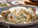 Filets de poulet farcis aux champignons, épinards et sauce crémeuse