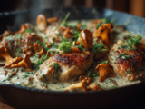 Pintade aux girolles et crème de cognac