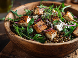 Salade de lentilles au tofu fumé