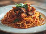 Spaghetti aux aubergines frites