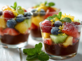 Verrine chocolat fondu et salade de fruits au miel