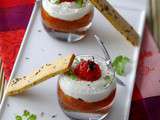 Verrine apéritive de chutney de tomates cerises et pêches avec sa petite mousse de feta { Battle Food # 22 }