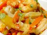 Wok d’endives, de mangue aux gambas