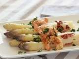 Asperges des landes aux crevettes à l’ail et aux magrets séchés