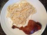 Spaghettis et confit de canard