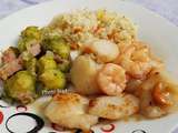 Assiette-Repas : St Jacques-Crevettes-Choux de Bruxelles-Riz