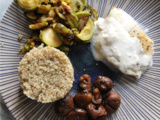 L’assiette du jour : Filet d’églefin au curry vert, quinoa, courgettes et marrons