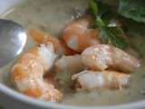 Soupe crémeuse de lentilles et crevettes