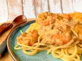 Spaghettis aux crevettes et champignons