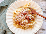 Tagliatelles lardons et crème de poireaux