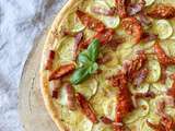 Tarte boursin, courgette, lardons et tomate confites