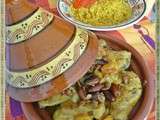 Tajine de poulet aux dattes, abricots secs et amandes - sauce à l'orange et aux épices