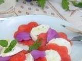 Salade pastèque mozzarella di buffala et pétales de guimauve