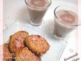 Cookies aux pralines et bio flan à la rose et confiture de fraises