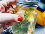 My drink for today : flavored water, rosemary and nectarines, so