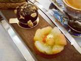 Teatime. 
Pastries trio with Genmaicha green tea. 
Pistachio