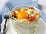 Oeuf cocotte aux ravioles et au jambon cru