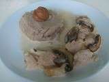 Emincés de volaille aux champignons à la crème et purée de marrons