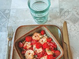 Crevettes sautées aux poivrons et tomates cerises