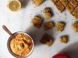 Crackers sans gluten lin-curcuma, tartinade carotte-gingembre