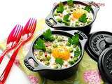 Oeufs Cocotte Petits Pois Crème au Roquefort