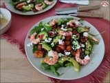 Salade de patate douce rôtie avocat et crevettes