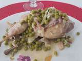 Caille aux petits pois, sauce moutarde