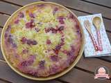 Gâteau moelleux aux framboises et à la rhubarbe