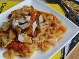 Farfalle patate peperoni e pomodori