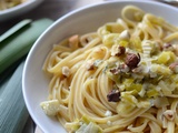 Linguine poireaux crème fromage bleu et noisettes #végétarien