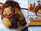 Madeleines longues aux oranges confites et coque en chocolat