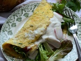 Omelette mesclun radis et truite fumée