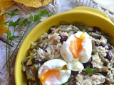 One pan riz haricots verts haricots rouges et oeuf mollet #végétarien