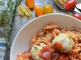 Pâtes boulettes de poisson et sauce tomates