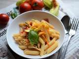 Penne sauce tomates et fleurs de courgette